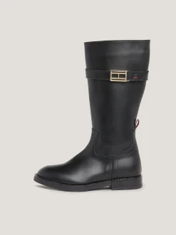 Obuwie I Akcesoria*Tommy Hilfiger Skórzane Kozaki Ze Sprzączką BLACK