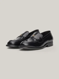 Mokasyny & Loafers|Płaskie Buty*Tommy Hilfiger Skórzane Mokasyny TH Monogram BLACK