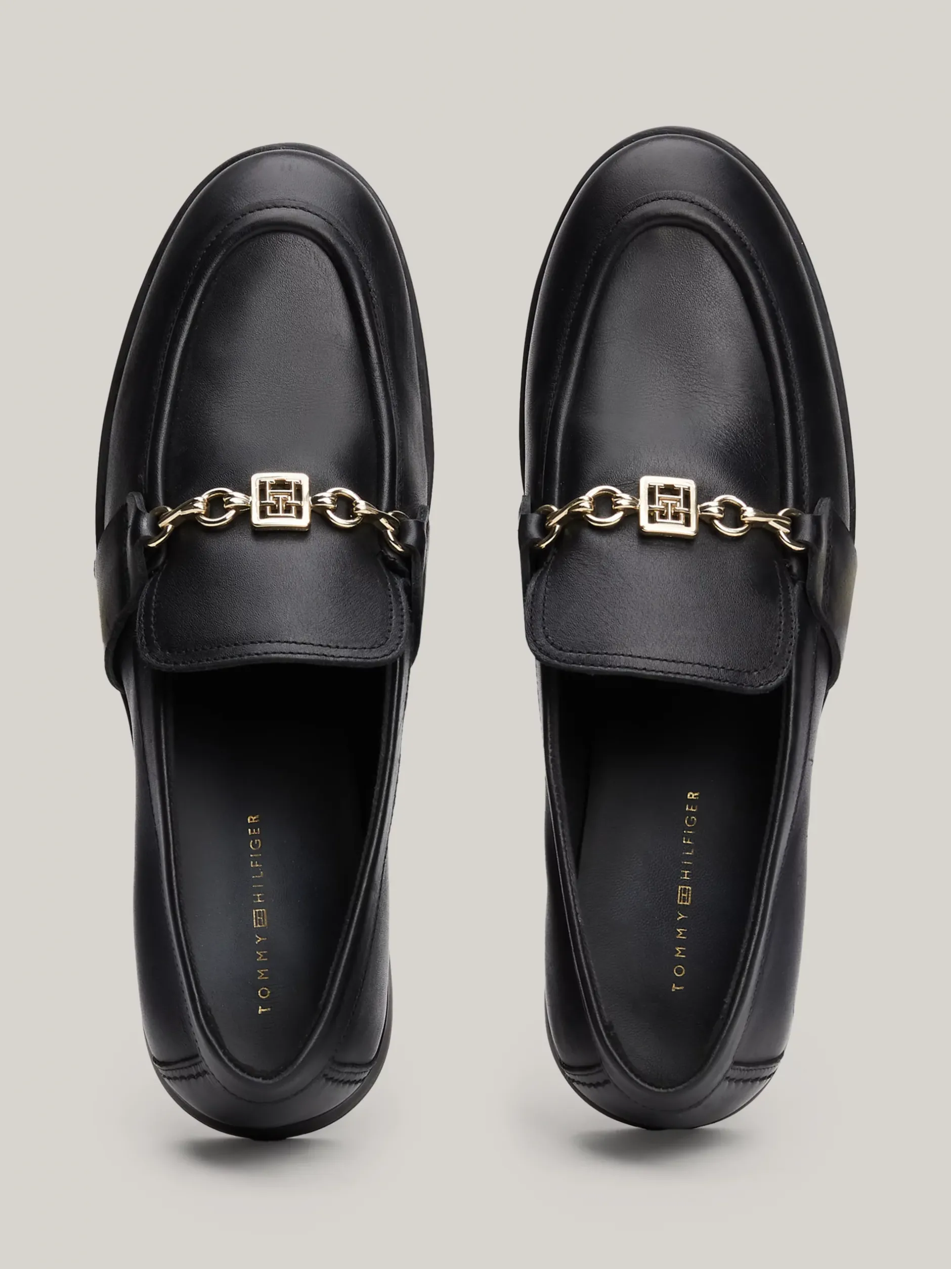 Mokasyny & Loafers|Płaskie Buty*Tommy Hilfiger Skórzane Mokasyny Z łańcuszkiem BLACK