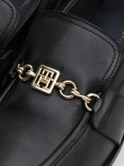 Mokasyny & Loafers|Płaskie Buty*Tommy Hilfiger Skórzane Mokasyny Z łańcuszkiem BLACK