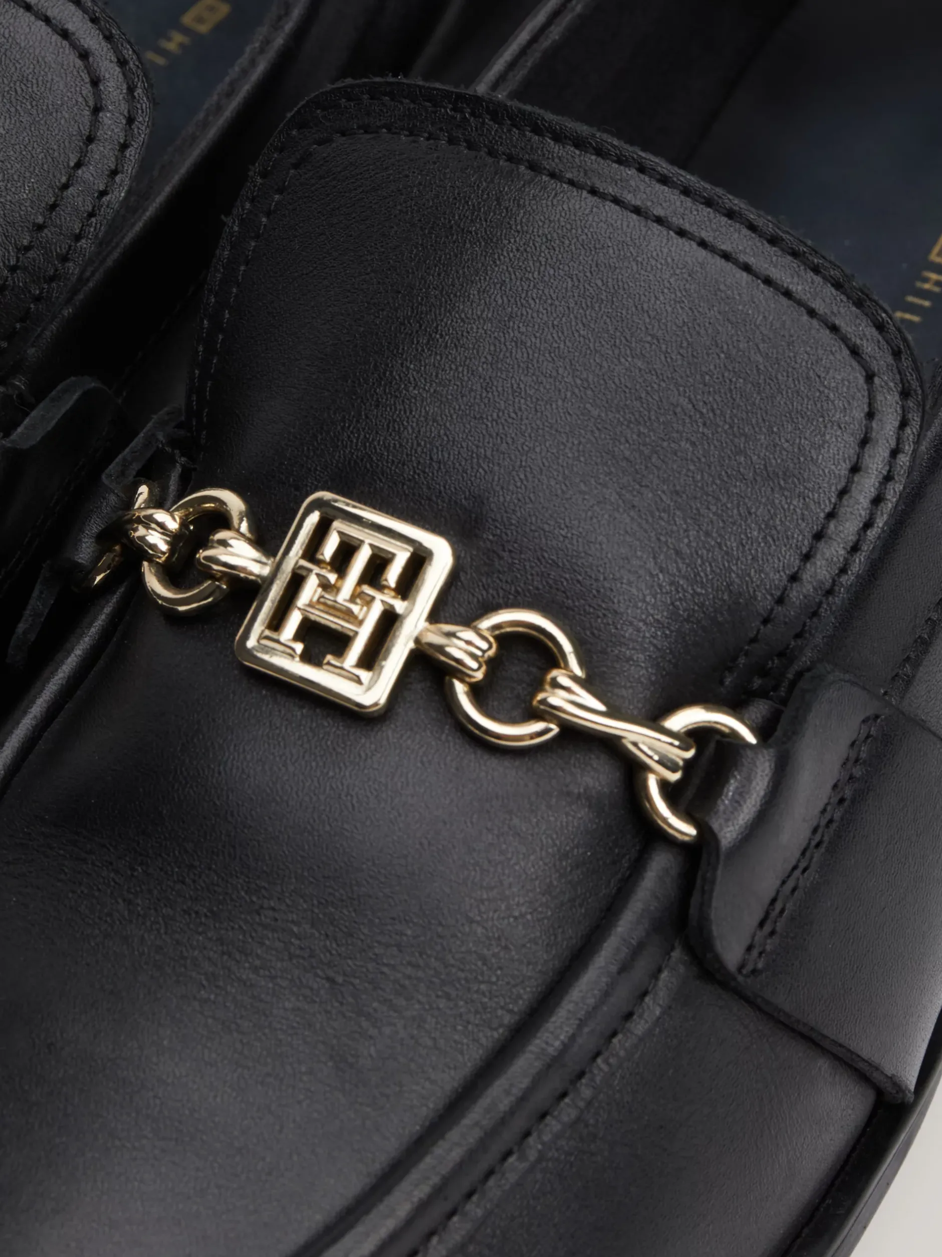 Mokasyny & Loafers|Płaskie Buty*Tommy Hilfiger Skórzane Mokasyny Z łańcuszkiem BLACK