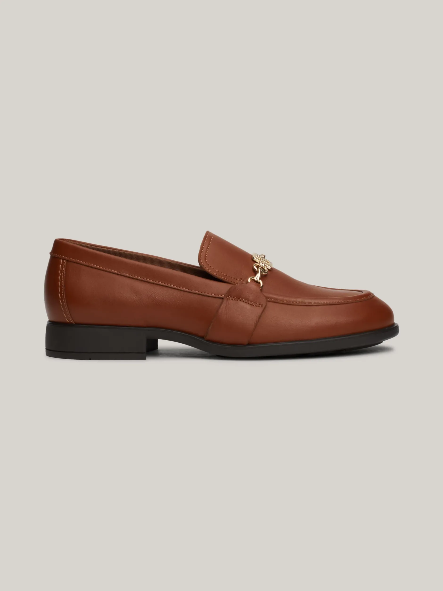 Mokasyny & Loafers|Płaskie Buty*Tommy Hilfiger Skórzane Mokasyny Z łańcuszkiem COGNAC BROWN