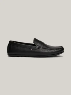 Mokasyny & Buty Żeglarskie|Buty Casual*Tommy Hilfiger Skórzane Mokasyny Z Gumowaną Flagą BLACK
