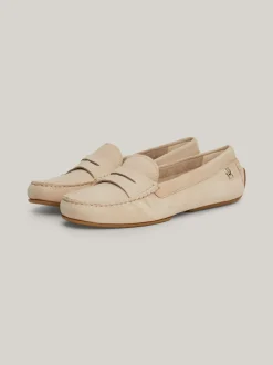 Mokasyny & Loafers|Płaskie Buty*Tommy Hilfiger Skórzane Mokasyny Z Plakietką Z Monogramem TH BEIGE