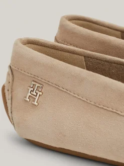 Mokasyny & Loafers|Płaskie Buty*Tommy Hilfiger Skórzane Mokasyny Z Plakietką Z Monogramem TH BEIGE