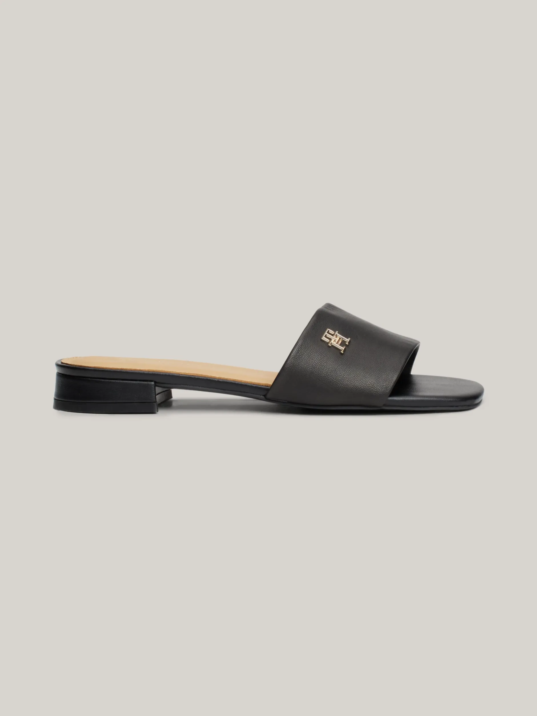 Sandały*Tommy Hilfiger Skórzane Mule Z Plakietką Z Monogramem TH BLACK