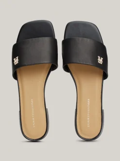 Sandały*Tommy Hilfiger Skórzane Mule Z Plakietką Z Monogramem TH BLACK