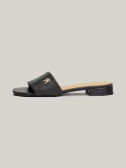 Sandały*Tommy Hilfiger Skórzane Mule Z Plakietką Z Monogramem TH BLACK