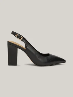 Czółenka*Tommy Hilfiger Skórzane Pantofle Bez Pięty Z Monogramem TH BLACK