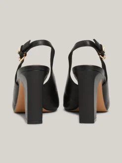 Czółenka*Tommy Hilfiger Skórzane Pantofle Bez Pięty Z Monogramem TH BLACK