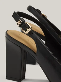 Czółenka*Tommy Hilfiger Skórzane Pantofle Bez Pięty Z Monogramem TH BLACK