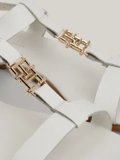 Sandały*Tommy Hilfiger Skórzane Sandały Z Monogramem TH ECRU