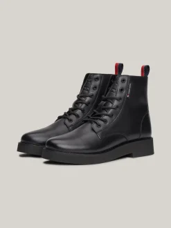 Sznurowane Botki|Botki*Tommy Hilfiger Skórzane Sznurowane Botki BLACK