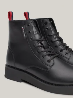 Sznurowane Botki|Botki*Tommy Hilfiger Skórzane Sznurowane Botki BLACK