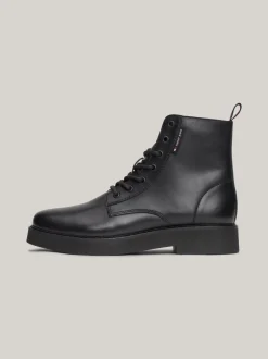 Sznurowane Botki|Botki*Tommy Hilfiger Skórzane Sznurowane Botki BLACK