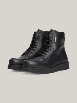 Buty Sznurowane|Buty*Tommy Hilfiger Skórzane Sznurowane Botki Na Grubej Podeszwie BLACK