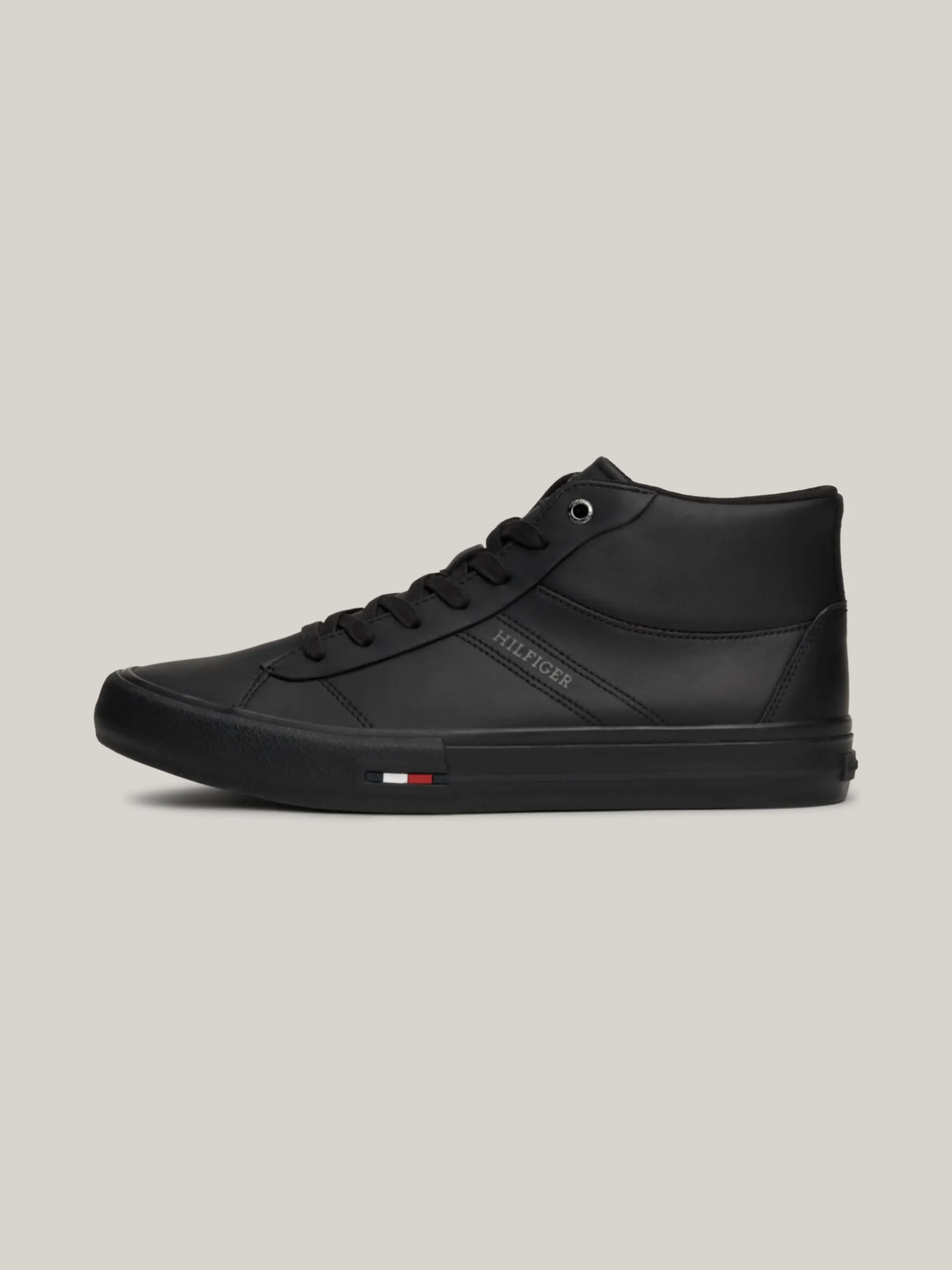 Sneakersy*Tommy Hilfiger Skórzane Sznurowane Buty Sportowe Za Kostkę BLACK
