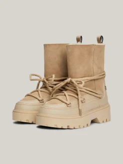 Botki*Tommy Hilfiger Skórzane Sznurowane śniegowce BEIGE