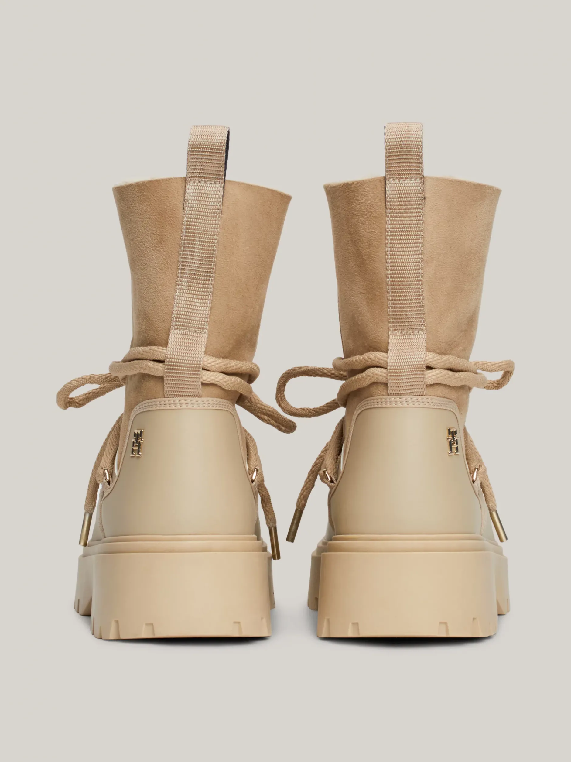 Botki*Tommy Hilfiger Skórzane Sznurowane śniegowce BEIGE