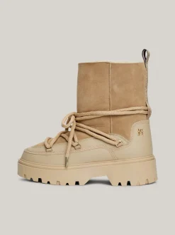 Botki*Tommy Hilfiger Skórzane Sznurowane śniegowce BEIGE