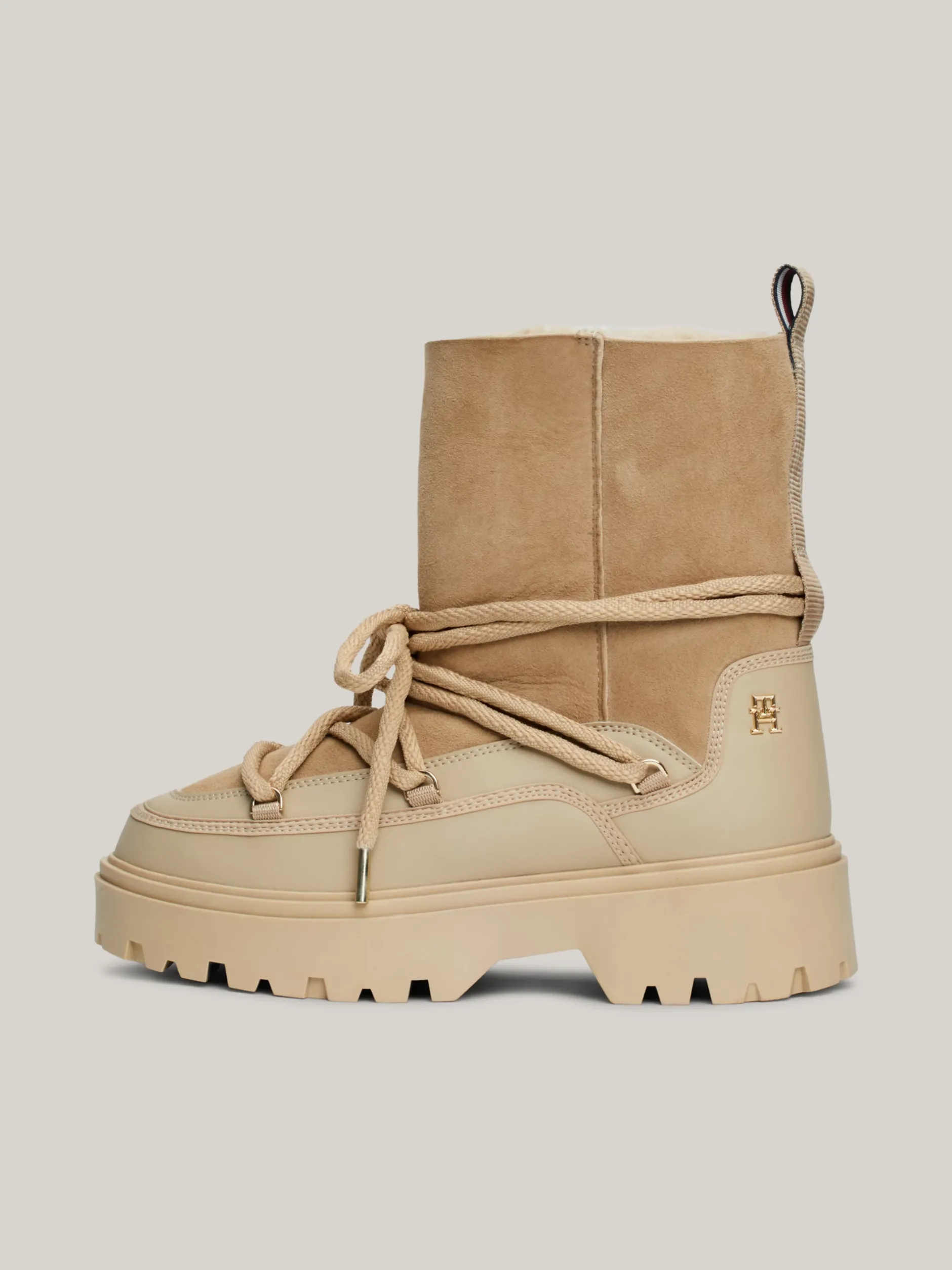 Botki*Tommy Hilfiger Skórzane Sznurowane śniegowce BEIGE