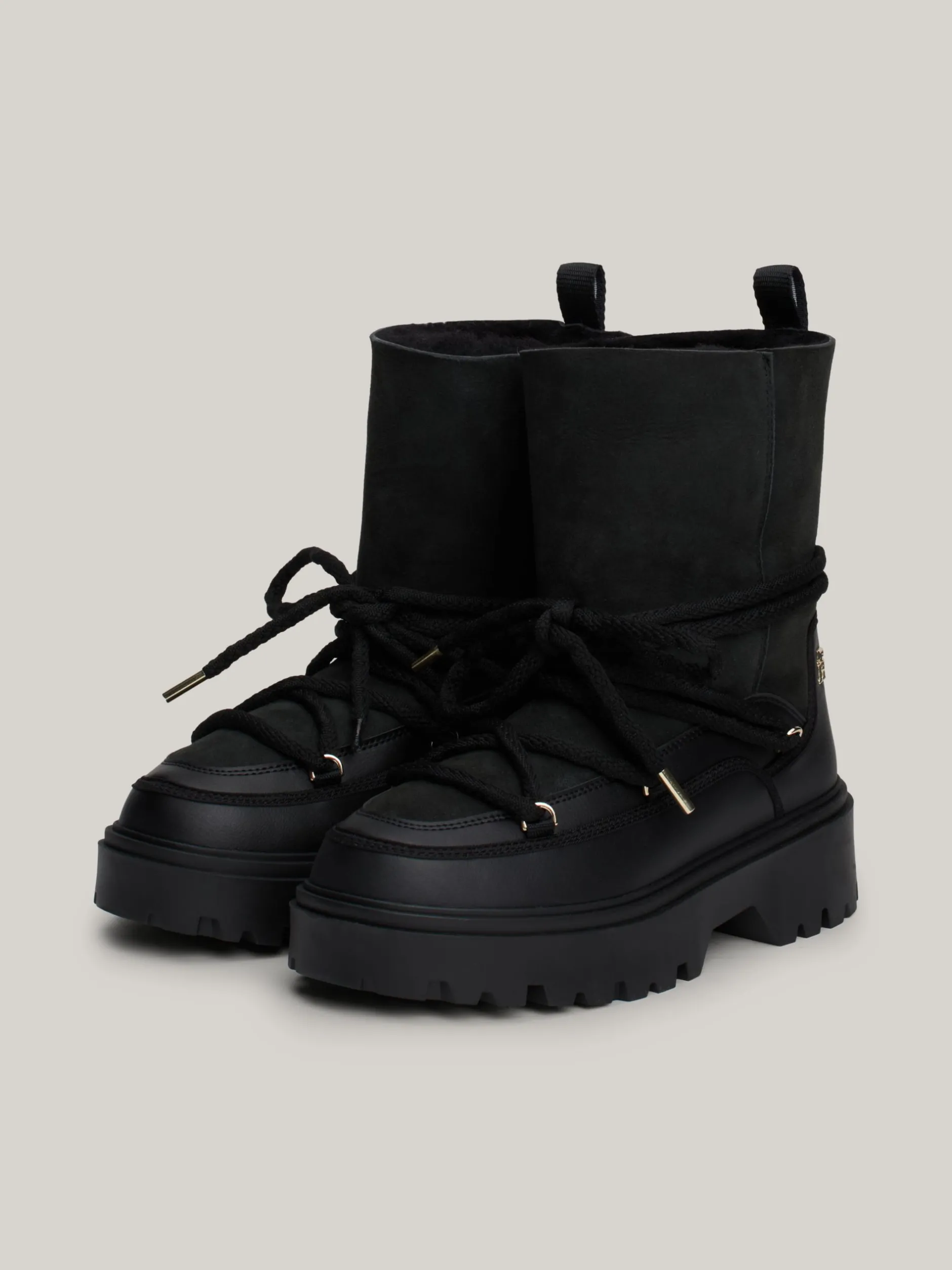 Botki*Tommy Hilfiger Skórzane Sznurowane śniegowce BLACK