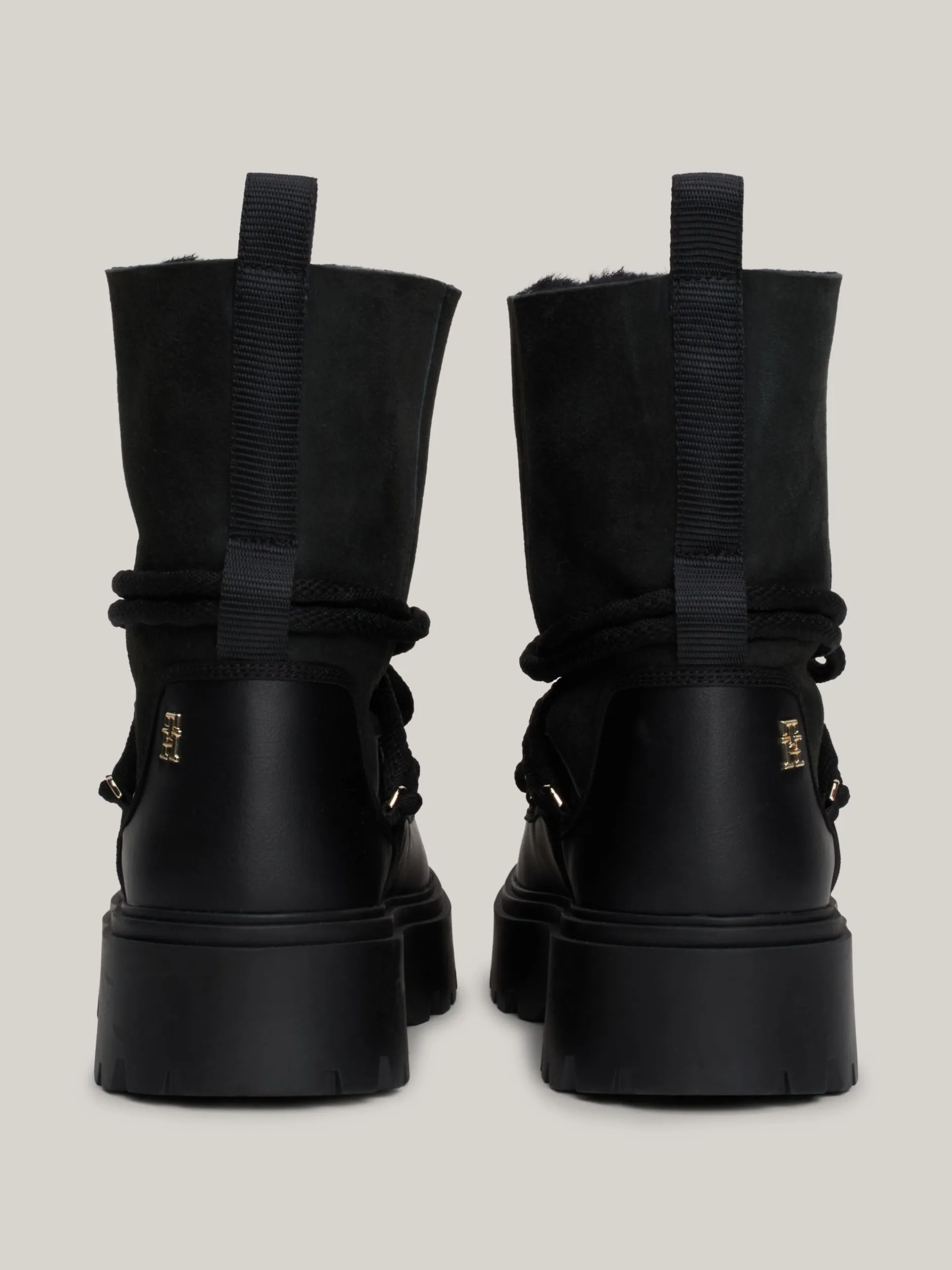 Botki*Tommy Hilfiger Skórzane Sznurowane śniegowce BLACK