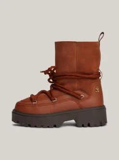 Botki*Tommy Hilfiger Skórzane Sznurowane śniegowce COGNAC BROWN