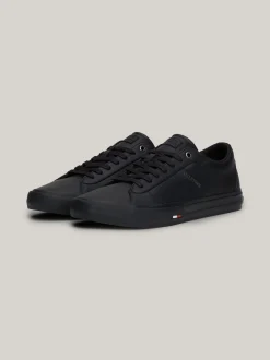 Sneakersy*Tommy Hilfiger Skórzane Sznurowane Tenisówki Z Logo BLACK