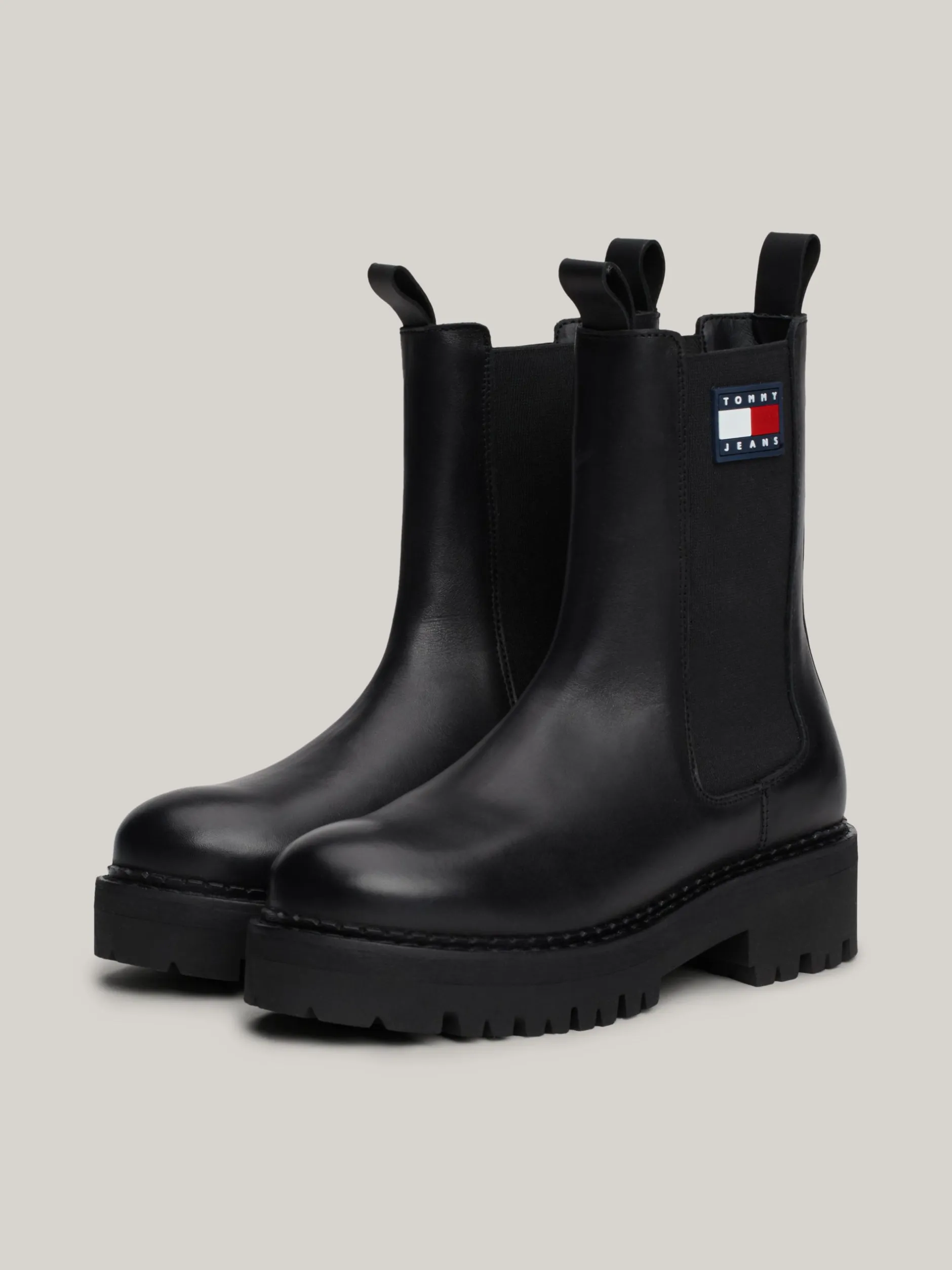 Chelsea Boots|Botki*Tommy Hilfiger Skórzane Sztyblety Z Gumowanym Logo BLACK