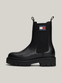 Chelsea Boots|Botki*Tommy Hilfiger Skórzane Sztyblety Z Gumowanym Logo BLACK