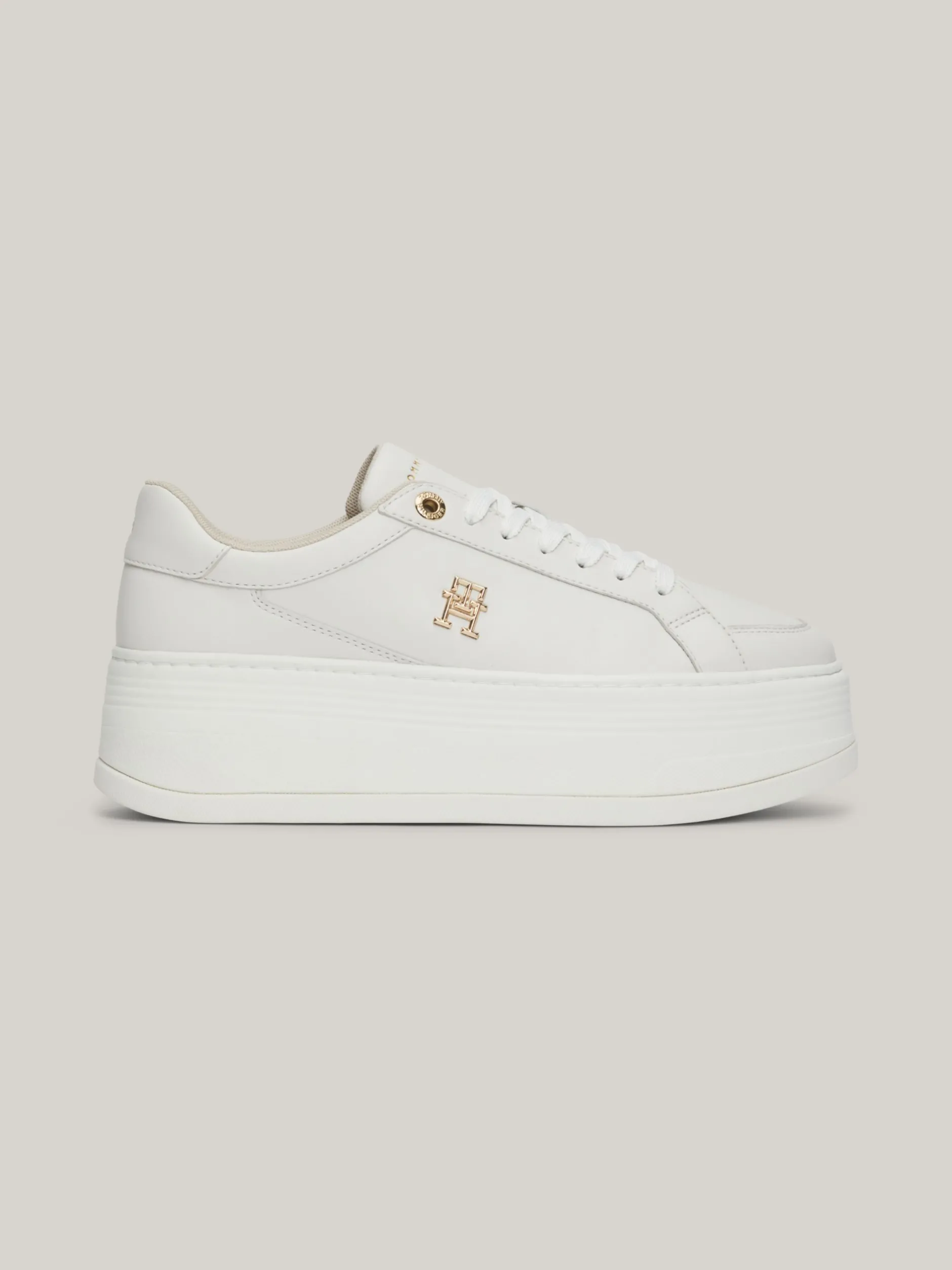 Sneakersy*Tommy Hilfiger Skórzane Tenisówki Casual Na Platformie ECRU
