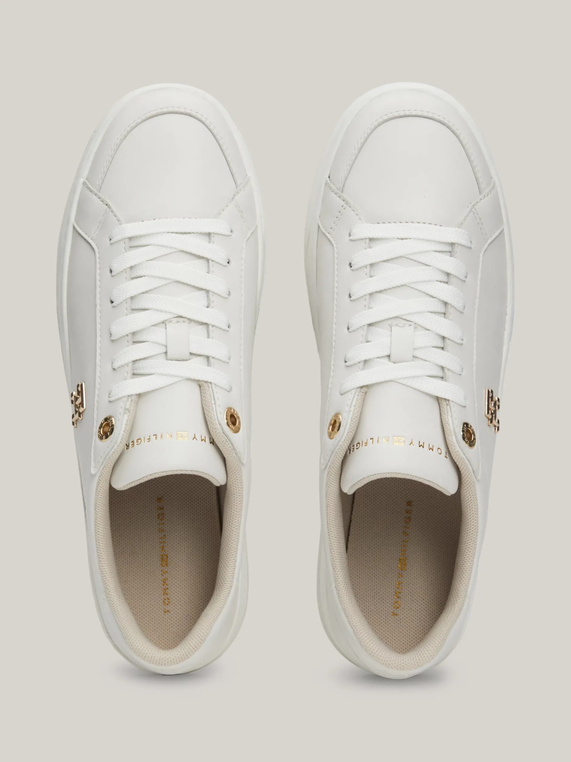 Sneakersy*Tommy Hilfiger Skórzane Tenisówki Casual Na Platformie ECRU