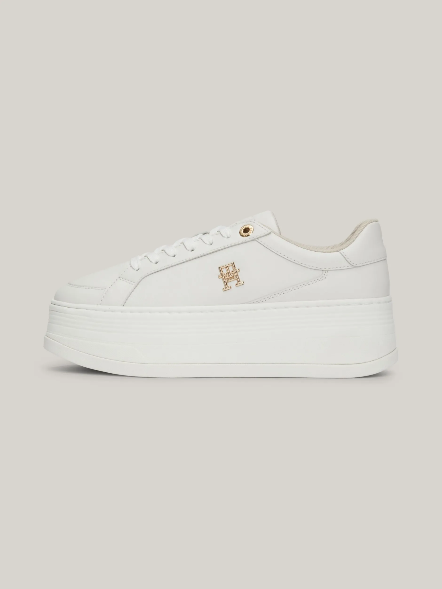 Sneakersy*Tommy Hilfiger Skórzane Tenisówki Casual Na Platformie ECRU