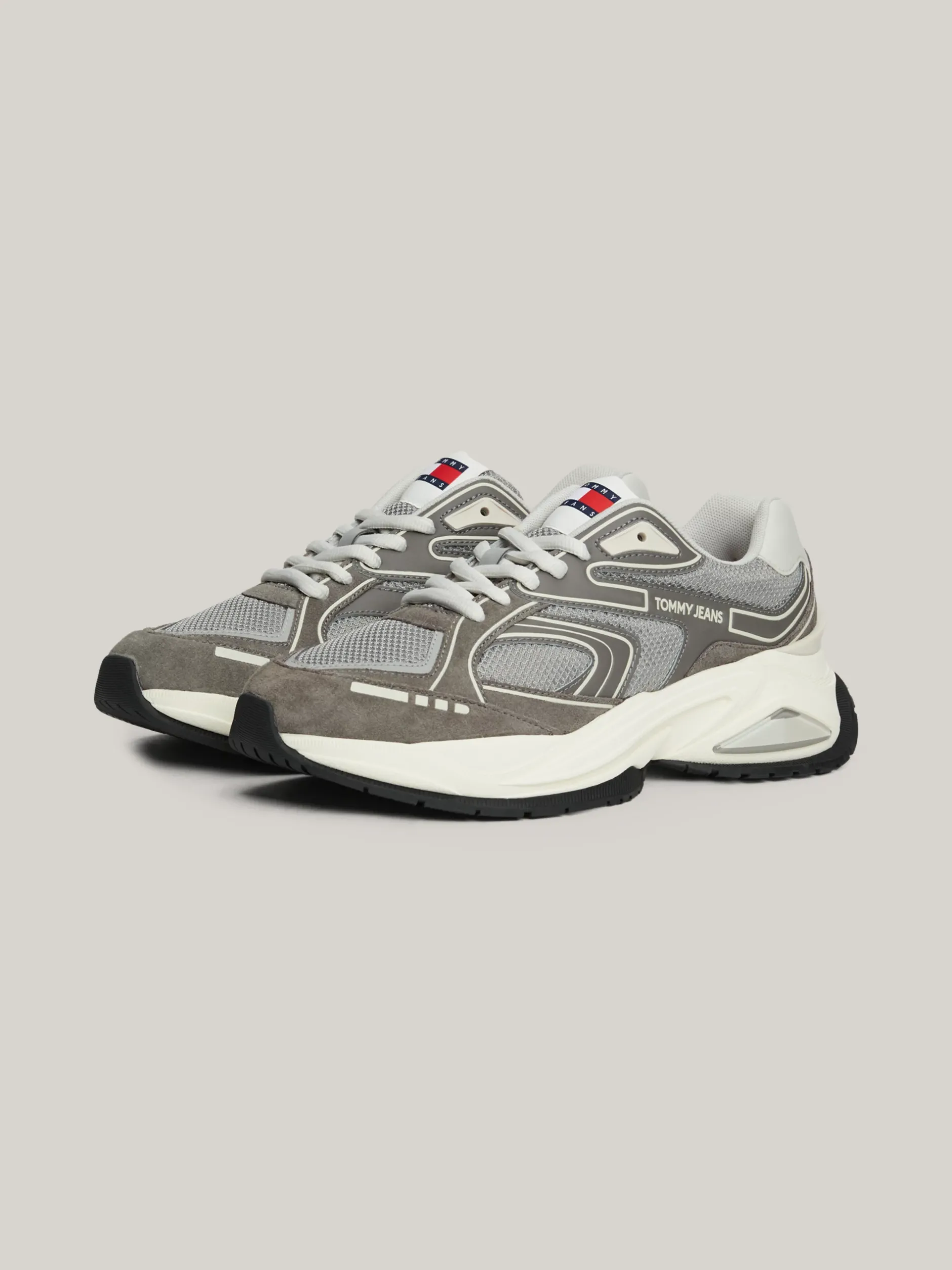 Sneakersy*Tommy Hilfiger Skórzane Tenisówki Ze Wstawkami Z Siateczki ZINC GREY