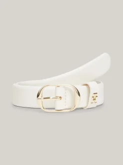 Paski*Tommy Hilfiger Skórzany Pasek Casual Z Owalną Sprzączką ANCIENT WHITE