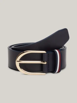 Paski*Tommy Hilfiger Skórzany Pasek Corporate Z Okrągłą Sprzączką SPACE BLUE