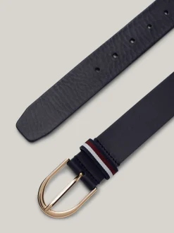 Paski*Tommy Hilfiger Skórzany Pasek Corporate Z Okrągłą Sprzączką SPACE BLUE
