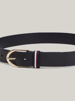Paski*Tommy Hilfiger Skórzany Pasek Corporate Z Okrągłą Sprzączką SPACE BLUE