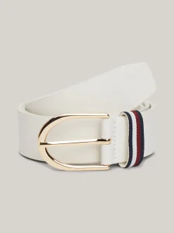Paski*Tommy Hilfiger Skórzany Pasek Corporate Z Okrągłą Sprzączką ANCIENT WHITE