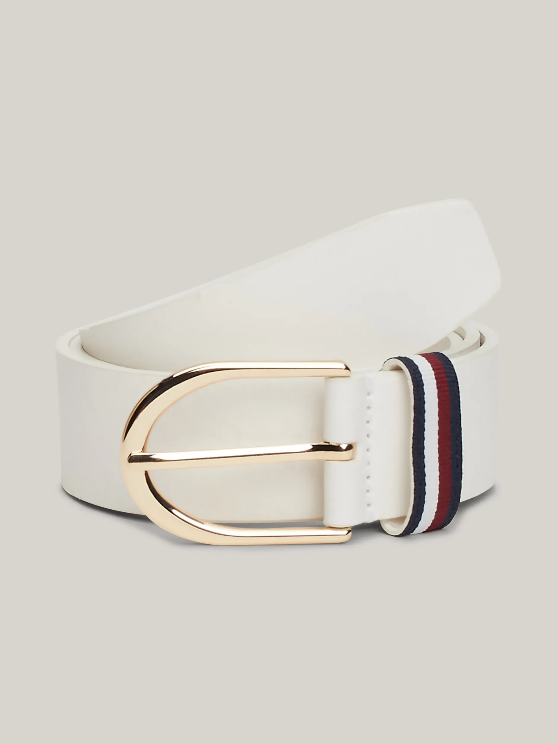 Paski*Tommy Hilfiger Skórzany Pasek Corporate Z Okrągłą Sprzączką ANCIENT WHITE