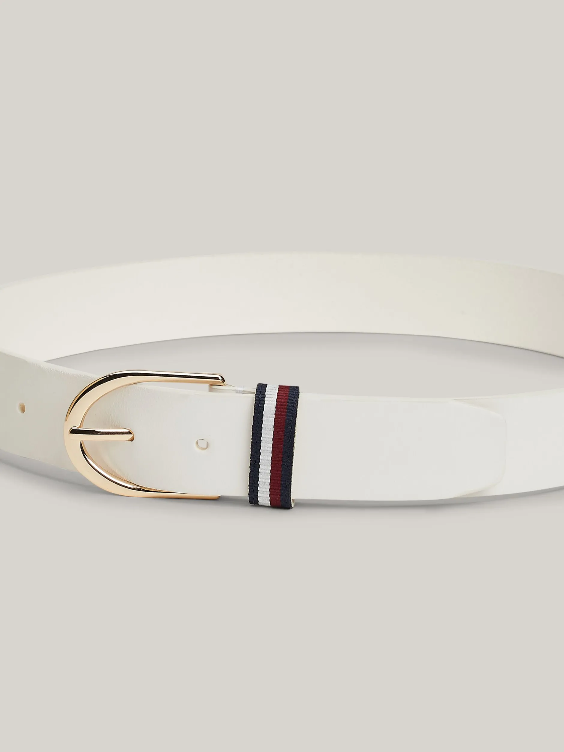 Paski*Tommy Hilfiger Skórzany Pasek Corporate Z Okrągłą Sprzączką ANCIENT WHITE