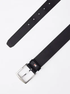 Paski*Tommy Hilfiger Skórzany Pasek Denton Z Logo Z Flagą MIDNIGHT