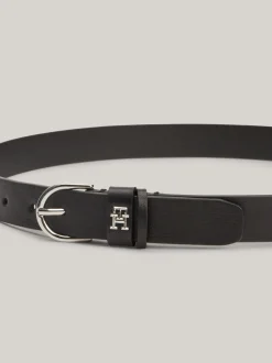 Paski*Tommy Hilfiger Skórzany Pasek Essential Z Monogramem TH BLACK