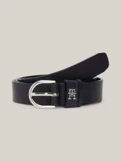 Paski*Tommy Hilfiger Skórzany Pasek Essential Z Zaokrągloną Sprzączką SPACE BLUE