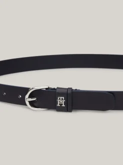 Paski*Tommy Hilfiger Skórzany Pasek Essential Z Zaokrągloną Sprzączką SPACE BLUE