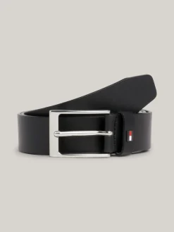Paski*Tommy Hilfiger Skórzany Pasek Leyton Z Metalową Flagą BLACK