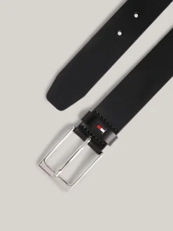 Paski*Tommy Hilfiger Skórzany Pasek Leyton Z Metalową Flagą BLACK