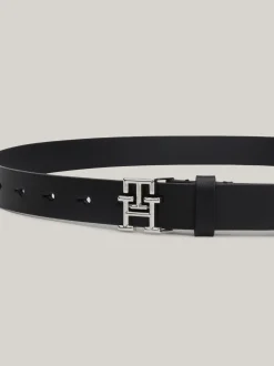Paski*Tommy Hilfiger Skórzany Pasek TH Emblem Z Plakietką BLACK