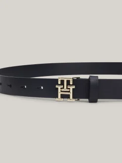 Paski*Tommy Hilfiger Skórzany Pasek TH Emblem Z Plakietką SPACE BLUE